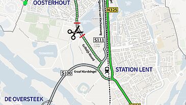 route vanaf de Waalbrug